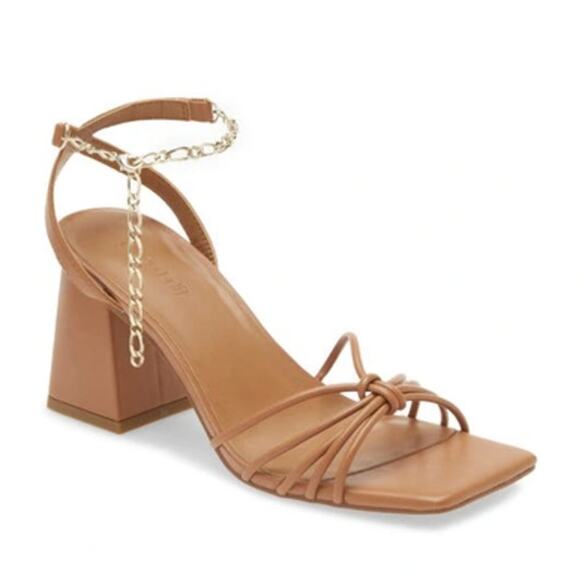 Open Edit Tan Mocha Clarissa Chain Block Heeled Sandals - Picture 1 of 11